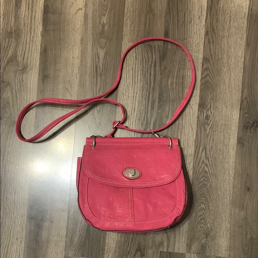 NWOT Vibrant Pink Crossbody Bag with Flap Closure and Long Strap